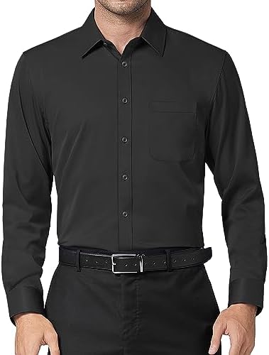 Demeanor Mens Dress Shirts Slim Fit Button Down Shirts Long Sleeve Dress Shirts for Men Wrinkle Free Big and Tall Shirts Black