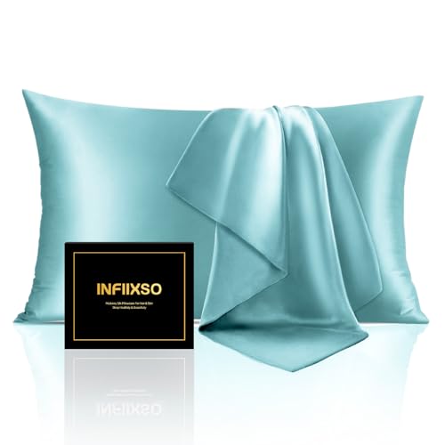 INFIIXSO Mulberry Silk Pillow Cases King Size - Hidden Zipper, Ocean Mist