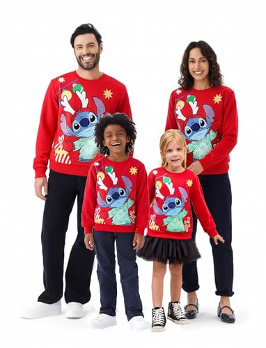 Sweat-shirt Mickey famille et Stitch Spiderman pour vos photos de Noël au coin du feu en rouge