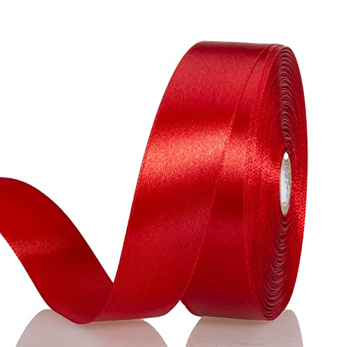 YASEO 1 Inch Red Solid Satin Ribbon for Gift Wrapping 50 Yards