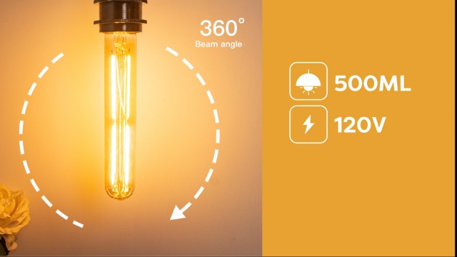 Image of Tubular Light Bulb 7.3 Inch Dimmable T10 LED Bulb E26 6W 60 Watts Edison Bulbs Amber 2200K Warm White,185mm Long for Wall Sconces, Pendant, Livingroom, 4-Pack