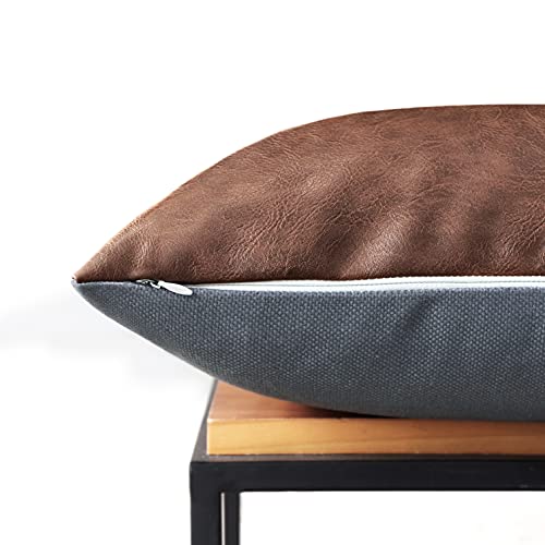Natural Union Set Of 3 Faux Leather Decorative Throw Pillow Cover,Modern Farmhouse Tribal Rustic Accent Cushion Covers For Bedroom Living Room Couch 12X20 Inch X 1,18X18 Inch X 2,Gray And Tan 2# #TOP4