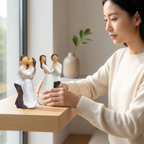 Image of Xtore Hand-Painted Small Size Romantic Couple Statues | Beautiful Resin Home Decor (Pack of 2, White and Brown Color)