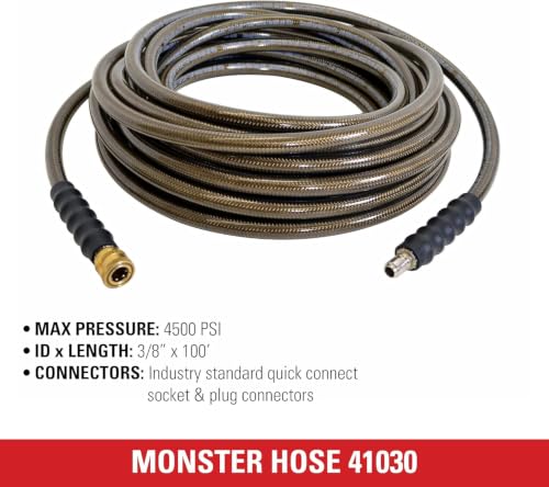 Image of Simpson 100ft, 3 /8 inch 4500 PSI Monster Cold Water Pressure Washer Hose, 41030