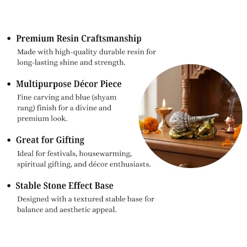 Image of Bajrangbali Gada Showpiece for Home Temple, Car Dashboard & Office Desk | Silver Hanuman Gada Resin Statue with Metalllic Gold Stone Base | Spiritual Table Decor Gift (9 x 4 x 5 cms)