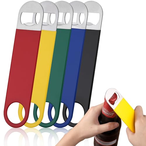 Huiguli Flaschenöffner, 5 Stück Bierflaschenöffner, Verdickt Edelstahl Bieröffner für Bar, Tragbar Kapselheber für Bier, Flache Bottle Opener für Barkeeper Küche...