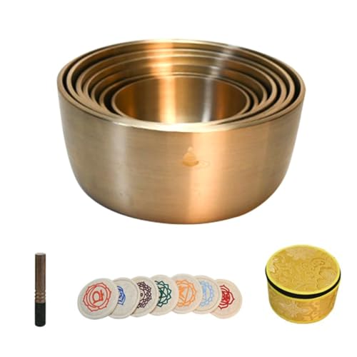 DSPDVWOW Juego de Cuencos Cantores Tíbet-Nepal Superficie de Cobre Puro Diseño Zen 7 Juegos Fácil de Transportar Juego de 7,8-13,7 cm Sonido Puro Adecuado for Yoga, meditación y decoración con Arandel