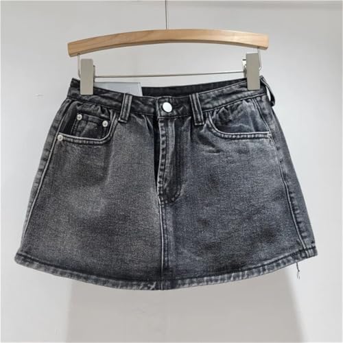 Women’S Denim Skirts Slim Washed Solid Color A-Line High Waist Minimalist Casual Short Skirt with Pockets3