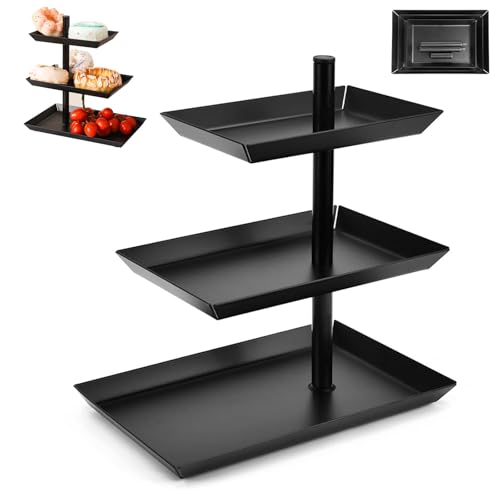 Etagere 3 Etagen Obst Verstellbarem Winkel Schwarz Drehbares Etagere Obstständer aus Edelstahl Schwenkbarer Kuchenständer für Desserts Kekse und Früchte