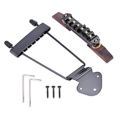 Joyance Puente de guitarra, cordal de puente de guitarra, base de palisandro, llaves de tornillo para guitarra de jazz de 6 cuerdas, acabado dorado, herramienta de precisión para configuración y