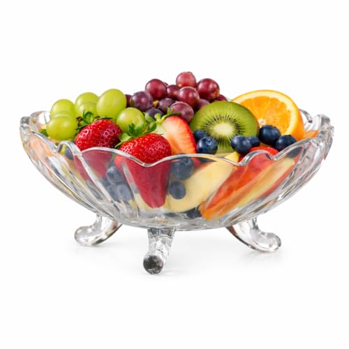Image of Pure Source India 8-Inch Clear Glass Fruit Bowl with Footed Base - 1.5 Liter Capacity Decorative Serving Bowl for Fruit, Salad & Home Decor