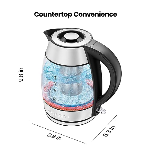 Chefman Glass Electric Kettle for Boiling Water, 1.8L 1500W, with Tea Infuser, Keep Warm Function, Auto Shut Off, Boil-Dry Protection, BPA Free, Hot Water Boiler, Electric Tea Kettle - Stainless Steel - image 9