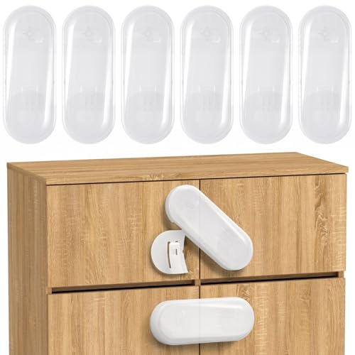 ECHOCUBE Serrature di sicurezza per armadi, 6 confezioni di serrature per armadi a prova di bambino con adesivo, serrature di sicurezza per bambini per armadi, credenze, cassetti (bianco)