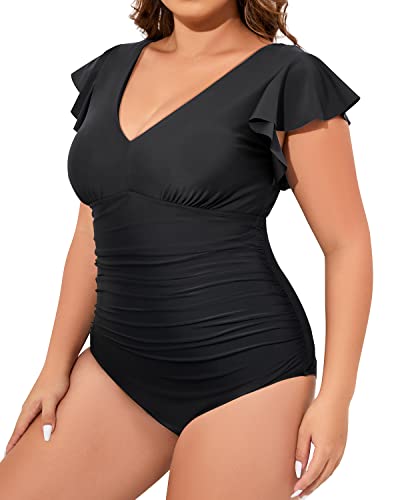 Yonique Plus Size Swimsuits For Women One Piece Tummy Control Bathing Suits Ruffle Swimwear Black 14W #TOP3