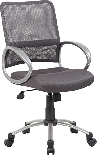 Boss Office Products Mesh Back Task Chair with Pewter Finish in Charcoal Grey