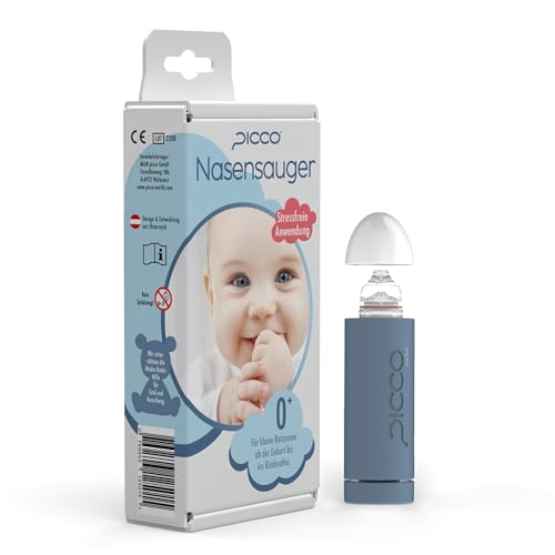 PICCO pocket | Nasensauger für Babys und Kleinkinder – geräuscharm, mechanisch, sanft, hygienisch, reinigbar – Effektive Nasenpflege ab Geburt, Ideal bei Schnupfen und Erkältung (Taubenblau, 10,70 cm)