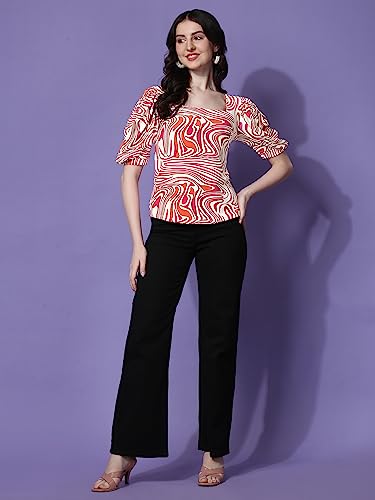 Image of Sheetal Associates Women Casual Puff Sleeves Self Design Top