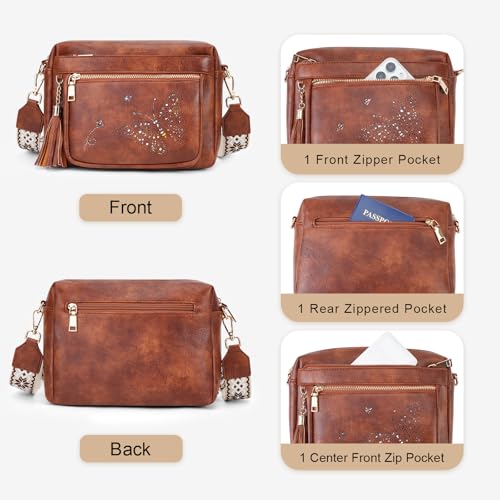 Image of KITEVIUN Crossbody Bags for Women Trendy Leather Crossbody Purse Shoulder Handbags Butterfly Design