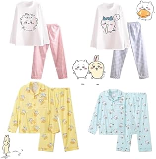 ちいかわ パジャマ 長袖 上下セット うさぎ モモンガ くりまんじゅう 子供用 大人用 部屋着 寝巻き 親子服 前開き 綿 快適 通気性 薄い 速乾 吸汗 萌えグッズ 男女兼用 誕生日 プレゼント (03,M)