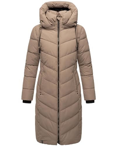 Navahoo Damen Wintermantel Warmer Langer Steppmantel mit Abnehmbarer Kapuze Sahnekatzii XIV Taupe Grey Gr. L