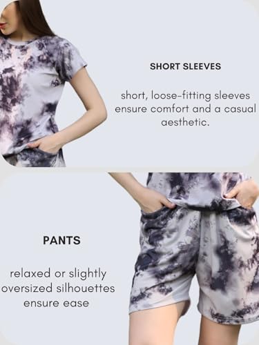 Image of DHRUVI TRENDZ Co Ord Set for Women | Outfits Tracksuit Set | Co Ord Set for Women | Travel Co Ord Set for Women |Tie Dye Printed Short | Half Sleeve