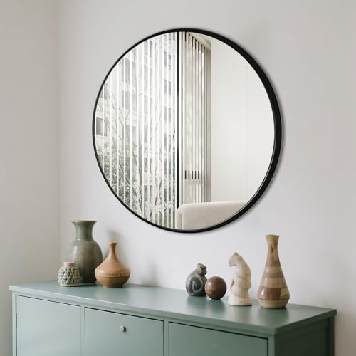 yuzeyurun Round Bathroom Mirror, 40CM×40CM Circle Black Metal Frame, HD Glass Circle Wall Mirror for Bathroom Vanity, Entryway, Living Room, Home Decorr - Cosy Home Interiors yuzeyurun Round Bathroom Mirror, 40CM×40CM Circle Black Metal Frame, HD Glass Circle Wall Mirror for Bathroom Vanity, Entryway, Living Room, Home Decorr - Image 5