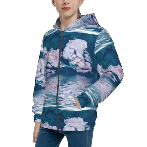 Bright Colorful Iris Flowers Kid Hoodies Boys Zip Up Sweatshirts Girls Pullover with Pocket