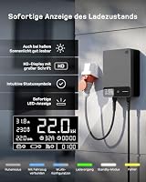 dé Wallbox 22kW mit APP, 15m Typ 2 Ladekabel mit Kabelhalter, 3-Phasen EV-Ladegerät (6-32A, 400V), für BEV/PHEV, RCD Type A 30mA AC + 6mA DC & IP54-Schutz, effiziente Ladestation für Zuhause, Schwarz – Ansicht 5