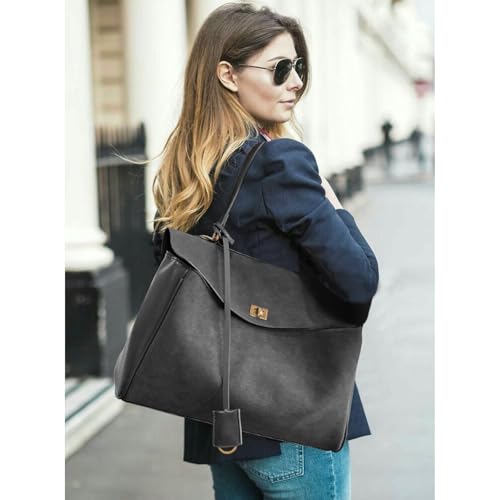 Image of hedexe Genuine Leather Tote Bag for Women: Soft Cowhide Shoulder Handbags for Ladies - Satchel Purse for Travel Work(Large)
