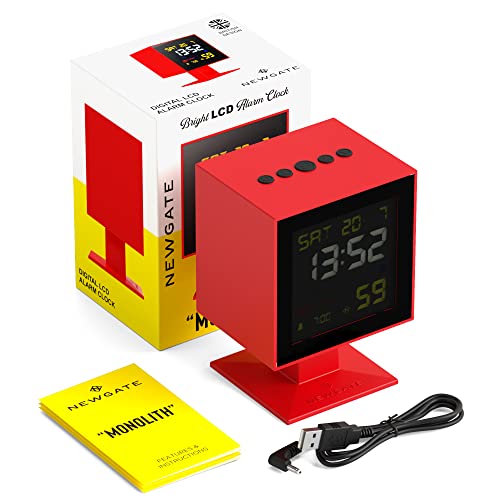Newgate® Digital Monolith Alarm Clock - Square Alarm - Bedside Clock - Desk Clock - Digital Clock - Digital Alarm Clock - Bedroom Accessories - Lcd Display - Office Clock (Red) #TOP6
