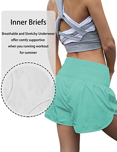 Automet Womens High Waisted Athletic Shorts Elastic Casual Summer Running Shorts Quick Dry Gym Workout Shorts Turquoise #TOP1