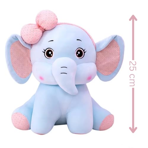 Image of Plush Bow Elephant Soft Toy, Blue, 25 cm | Stuff Toy for Kids | Plush Toy Gift for Kids | Elephant with Bow | A Cuddly Companion for All Ages Super Soft Touch and Feel