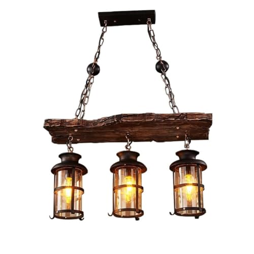 Lampe table à manger en bois et verre avec 3 têtes pour repas chaleureux