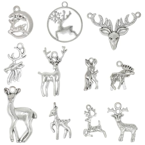 Honbay 66PCS Christmas Elk Deer Charms Pendant Antique Silver Alloy