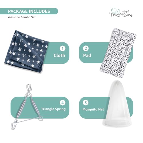 Image of Baby Cradle Swing for Newborns | Cotton Fabric Filled with Recron Fibre | Hanger Spring, Mosquito Net & Mattress with Insert Pocket | Jhoola, Thottil, Joli, Jokali, Onjal (Navy Star)
