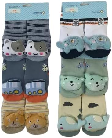 Kit 4 Pares Meia 3d Bebê Bichinho Infantil Inverno Menino algodão (0 a 12 meses)
