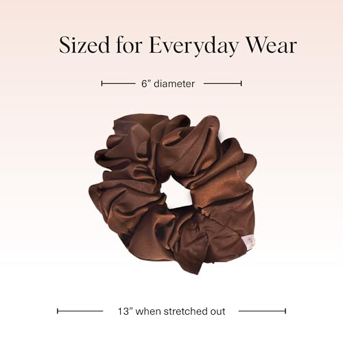 Image of Kitsch Recycled Satin Oversized Scrunchies - Large Hair Scrunchies for Women, Eco-Friendly Hair Ties & Ponytail Holders | Ideal Gifts for Women - Black & Chocolate, 2pcs