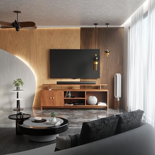 Image of TV Unit for Living Room | TV Stand Table | Wooden TV Cabinet | TV Table Furniture for Home & Living Room | Assembly-DIY | Color-Cherry Pine