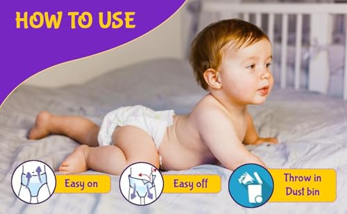 Image of Bunnies Premium All Night Absorb Pant Style Baby Diapers, Medium (M) Size 7-12kg, Pack of 100 Ultra Soft Babies Diapers with Leakage Guard & Anti-Bacterial with 12 Hours Absorption