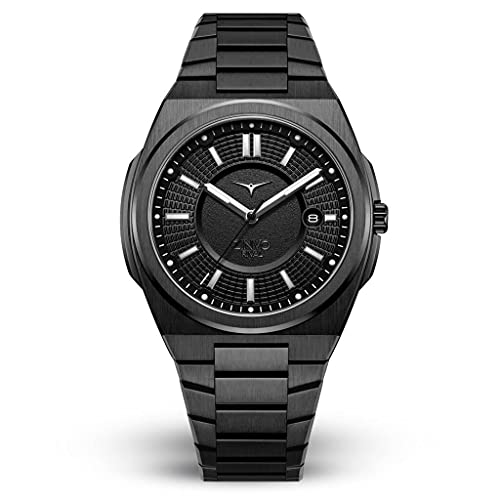 ZINVO Rival Black Mens Watch - Classic Watch for Men with Hand-Carved Stainless Steel Bracelet, 42mm Slim Case, and Rubber Band - Anti-Glare, 5 ATM Water Resistant Sapphire Crystal Coating