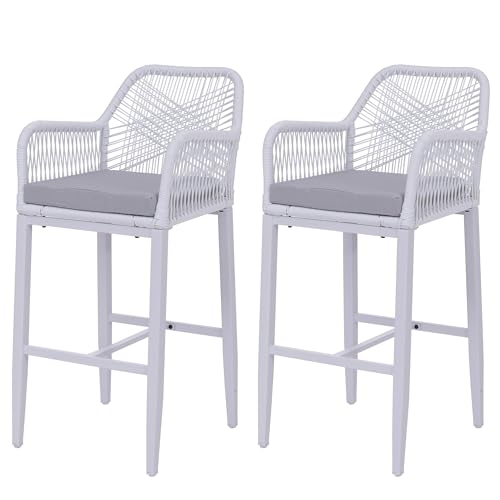 Juego de 2 taburetes de bar con cuerda HWC-P91 de bar de asiento acolchado para exteriores metal