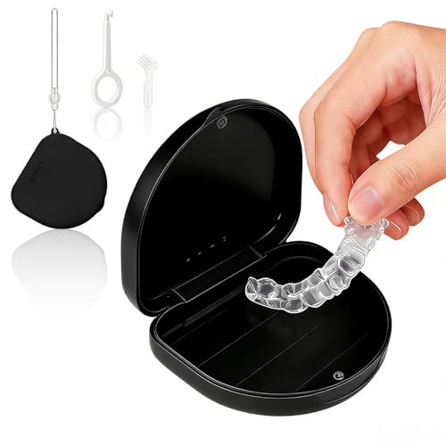 Estojo de retentor ortodôntico de 4 peças, estojo odontológico ortodôntico com orifícios de ventilação, cordão e caixa de armazenamento de viagem para alinhadores e uso de higiene bucal