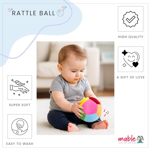 Image of MABLE Rattle Ball Soft Toy for Babies | Plush Stuffed Animal Ball for Kids, Boys & Girls | Infant Sensory Learning Toy | Small Size Baby Toy (Multicolor)