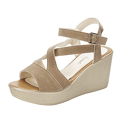 Genérico Sandalias con Cuña Mujer Sandalias Mujer Tacon Ladies Strap Sandals Roman Fish Mouth Abre el causal Fashion Wedge Platform Solid Color Sandals Cuñas Negras Verano Sandalias (Beige, 37)