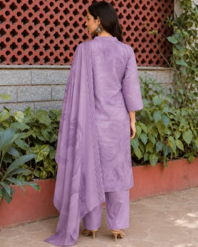 Image of Sun Fashion And Lifestyle Kurta Sets for Woman | Kurti Set |Women's 3 Piece Kurta Pant Dupatta Set |Cotton Blend Kurta Woman |Elegant Suit for Women |Dupatta