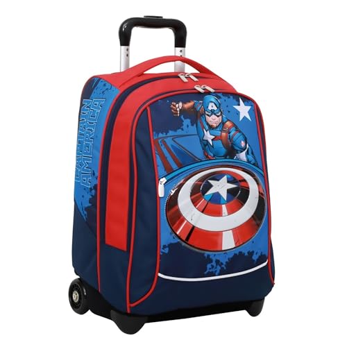 Seven Trolley Scuola Big - Disney - Captain America, Legendary Avengers Rosso E Blu - Zaino Doppio Scomparto, Tasca Porta Borraccia - Zaino Scuola - Z