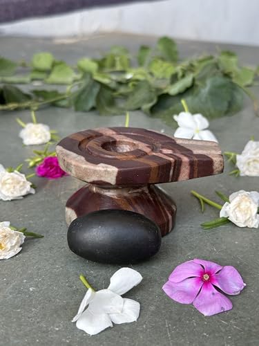 Image of Shivam VASTU AKAL 1.5 inch Original Narmadeshwar Narmada Shivling with 3 inch Narmada Stone Yoni Base Jaladhari (Black Shivling, Multicolor Damru Jaladhari)