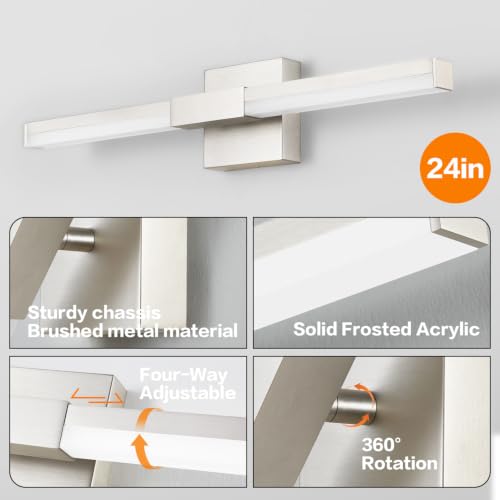 Image of SOLFART Bathroom Light Fixture Dimmable: Brushed Nickel 24-Inch Built-in Step Dimming Vanity Lights for Bathroom ETL IP44