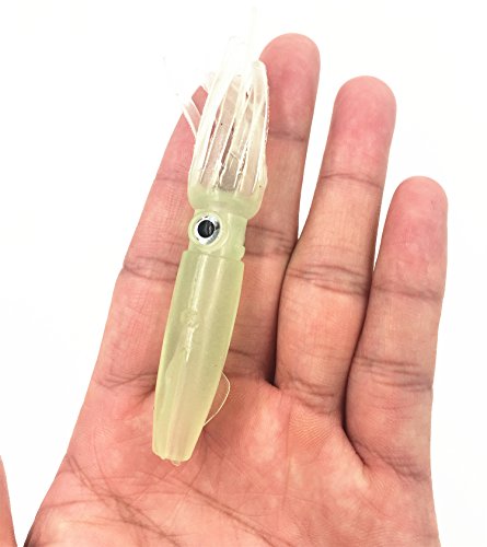 Soft Luminous Octopus Trolling Saltwater Bait Squid Skirt Fishing Lures Glow In Dark,4.13Inch,(Green 5Pcs) #TOP3