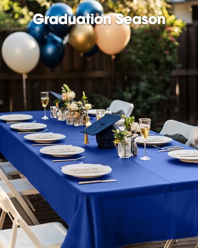 Image of Pureegg Plastic Table Cloth Disposable 10 Pack, 54 x 108 Inch Table Cloths, Patriotic Decorations, Thanksgiving, Veterans Day Tablecloths, Rectangle, Plastic Cover, Leakproof & Sturdy, Navy Blue